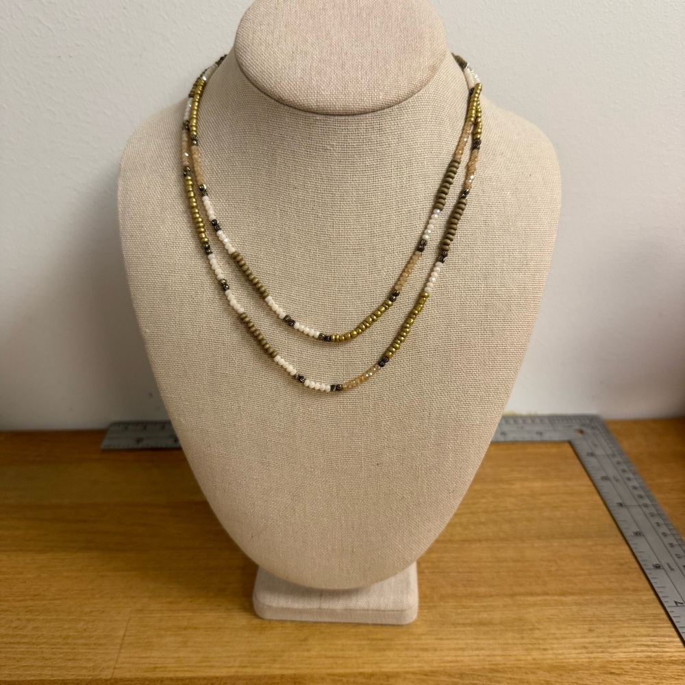 Striped beaded long lanyard necklace wrap